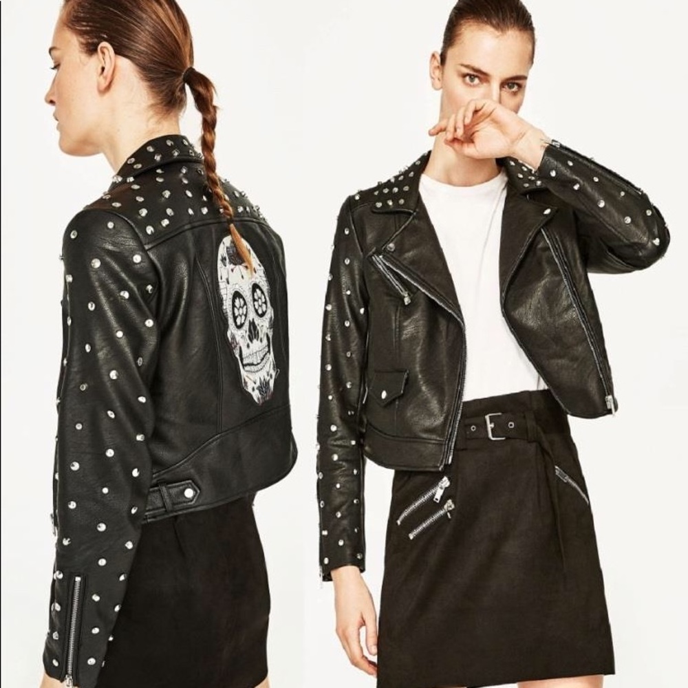 NWT Zara Faux Leather Studded Moto Biker Jacket - Picture 3 of 8